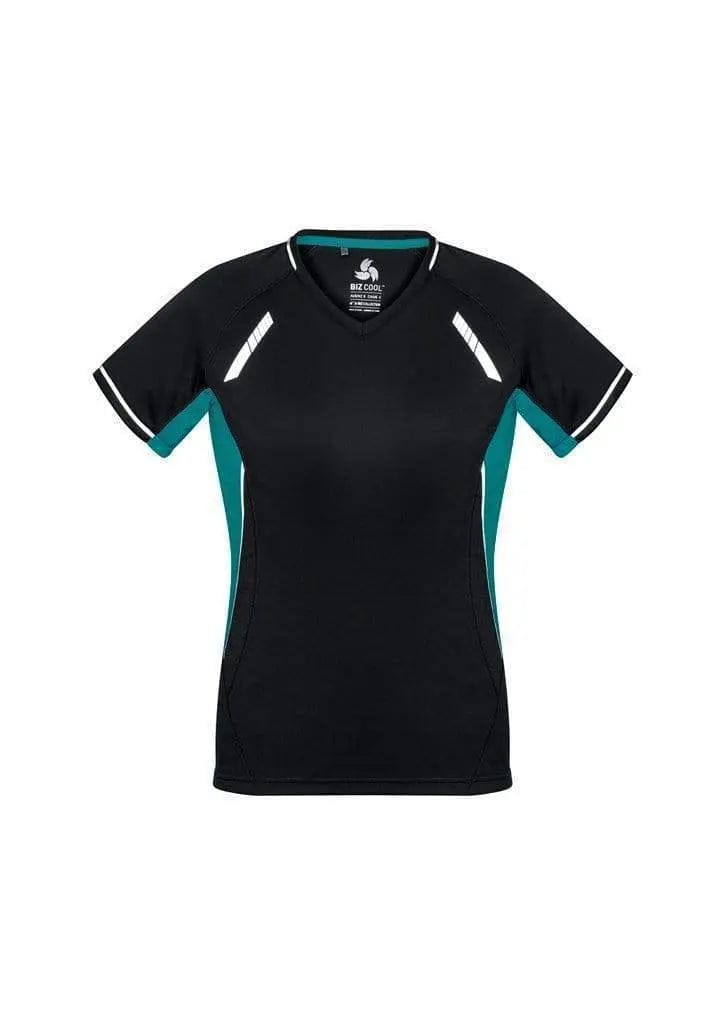 Biz Collection Women’s Renegade Tee T701LS in Black/Teal/Silver